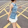 Werkjurken Meisje Denim Pak Dames Zomer Polo-hals Tank Top Hoge taille Paneel Minirok Tweedelige set Mode Vrouwelijke kleding