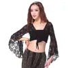 Stage Wear Femmes Square Belly Dance Tops Trompette Manches Pratique Châle Dentelle Long Top