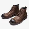 Boots Vintage Business Mens Boots Luxury Genuine Cow Leather Spring Work Shoes Style Full Grain Leather Round Toe Ankle Boots 231128