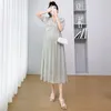 Kraamjurken 9688# zomer Koreaanse mode zwangerschaps lange jurk over v nek hoge taille een lijn slanke losse kleding elegante zwangerschapskleding 230428