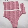 Klassisk flanellbaddräkt Designerdräkt för dam Sexig axelbandslös baddräkt Tide Brand Letter Prined Bikini Set Mode Tvådelade badkläder