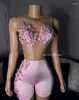 Partykleider Rosa Afrikanischer Bodysuit Cocktail 3D Blumen Sheer Mesh Schwarzes Mädchen Mini Abend Geburtstagskleid 2024 Outift