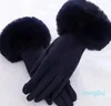 Five Fingers Gloves Female Faux Rabit Fur Suede Leather Touch Screen Driving Glove Winter Warm Plush Thick Embroidery Full Finger Cycling Mitten