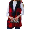 Kvinnors västar lös fashionabla huva ärmlös hjärtväst Red Plaid Plush Jacket för kvinnor Pocket Streetwear