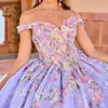 Лавандовое блестящее платье Quinceanera с открытыми плечами и аппликациями, кружевное бальное платье со шлейфом, милое 15 Vestidos De Fiesta