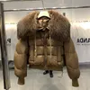 Donsparka's voor dames Lagabogy Winterpufferjack Dames Dikke warme korte parka's Echt natuurlijk wasbeerbont Dames Los 90% witte eendendonsjas 231128