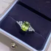 Cluster Rings Jewelry Natural Peridot Ring With Main Stone Size Of 5 7mm And 925 Sterling Silver For Women Party Wear Gifts