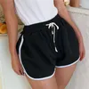 Shorts femininos verão mulheres simples lacas elásticas de alta lança de cordas largas suor de pernas larga curta condicionamento de fitness, calças esportivas casuais soltas