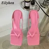 Sandaler Eilyken Golden Slipper Low High Hoels Shoes Fall Best Street Look Females Square Head Open Toe Clipon Strappy Sandals Women J230428