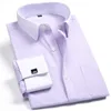 Chemises habillées pour hommes Chemise habillée à manches longues pour hommes Boutons de manchette français Chemise d'affaires Bureau formel Coupe régulière Couleur unie Chemise décontractée sociale intelligente pour homme P230427