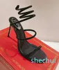 Rene caovilla Cleo rhinestones-studded stiletto sandal Square head Snake Strass Ankle Wraparound stiletto women's high heels luxury designer shoes with box