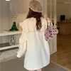 Vestidos casuais manga comprida mulheres kpop na moda outono 4xl babados cor pura simples solto a linha chique lazer ins o-pescoço doce mini vestido