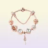 Original s 925 Silver Rose Gold Crystal Lock Pendant Bracelet DIY Beads Charm Safety Chain Bracelets Jewelry Holiday Gift7911027