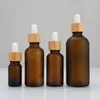 Flacon compte-gouttes en verre ambré givré de 30 ml avec bouchon en bambou, bouteilles d'huile essentielle en bois de 1oz Qkdvs