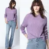 Zadig Voltaire femmes tricots t-shirts automne et hiver femmes crochet fleur creux cachemire couleur unie violet fendu pull