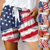 Women's Shorts Independence Day Women Gym Workout Leggings American Flag Print High Waiste Sport Trousers Bottom Drawstring Stretch Pant