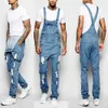 Mäns jeans mode män suspender denim jumpsuit rippade jeans