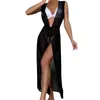 Costumi da bagno da donna con scollo a V Split Fork Dress Beach Wrap Women Sexy Deep Bikini Shiny Wraps Cover Up Mesh Trasparente Protezione solare Ups