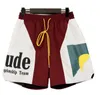 2024shorts dos homens rhude designer curto verão secagem rápida malha respirável cordão beachwear solto shorts esportivos para homem