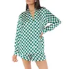 Survêtements pour femmes 2024 Pyjama 2 pièces Loungewear Vêtements de nuit Mode Plaid imprimé à manches longues Bouton de revers T-shirt Tops Casual Shorts