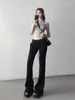 Women's Pants QWEEK Y2K Low Rise Gray Flare Leggings Women Korean Fashion Basic Black Flared American Vintage 90s Slim Sweatpants