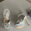 فستان أحذية Liyke Runway Style Glitter Rhinestons Bowknot Women Sandals مثير منصة حزام الكاحل الكريستال