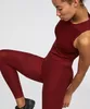 Yoga Outfits Women Good Quality Seamless Gym Fitness Tank Legging Set Wine Color
