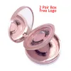 Partihandel Rose Gold Round Plastic Eyelash Packaging Box With Mirror False Eyelashes Lashes Empty Boxes Two Par Box Free Logo BJ