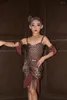 Stage Wear Leopard Tassel Latin Dance Dress for Girl