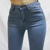 Women's Pants Denim Elastic Tights Stylish Slim Fit Mid-rise Jeans With Pockets For Yoga Leisure Activities