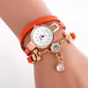 Polshorloges 100 stcs/lot yuhao grote diamant lange riem lederen horloge voor vrouwen wikkel rond elegantie kwarts polshorloge groothandel klok