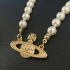 Ontwerper viviene Westwoods Nieuwe Viviennewestwood Western Empress Dowagers Classic Pins Saturn Ketting Franse Full Diamond Pearl Veelzijdige kraag ketting Planet Wo