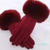 Five Fingers Gloves Female Faux Rabit Fur Suede Leather Touch Screen Driving Glove Winter Warm Plush Thick Embroidery Full Finger Cycling Mitten