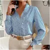 Camicette da donna Camicie Phantasy Office Lady Floral Donna a maniche lunghe Slim Top Autunno Inverno Pendolare Camicetta casual Stand Neck Drop Del Dhbou