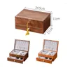 Torebki biżuterii drewniane pudełko z zamkiem i kluczem dla kobiet luksusowe podwójne przechowywanie pudełka