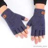 Mitones para niños Otoño Invierno Guantes Térmicos de Punto con Medio Dedo para Hombres Guantes de Jacquard con Dedos Abiertos para Montar Gruesos y Lanudos para Mujer 42