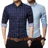 Men's Dress Shirts Plaid Cotton Brown Button Down Casual Men's Shirt Autumn Brand Men Clothes Slim Fit Long Sleeve Shirts Social Plus Size M-5XL P230427