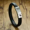 Bangle retro roestvrij staal tai chi roddel heren armband zwarte echte gevlochten lederen manchet mannen geschenk sieraden