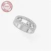 Anéis de cluster estilo europeu e americano luxo boutique jóias 925 prata clássico três diamante anel deslizante para mulheres