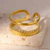 Anéis de casamento ocos de camada dupla para mulheres homens abertos cor dourada anel de aço inoxidável charme geométrico anéis de dedo joias presente de casamento R231128
