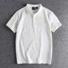 Mäns T-skjortor 8098 Mäns Solid Color Cotton Blended T-shirt Sommarmode Kort ärm Vintage Small Embroidery Pullovers Premium Polo