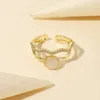 Bandringen Nieuwe Gold Double Layer Wave Open Cat's Eye Zirkoonring met geometrische veelzijdigheid koperen ring