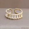 Anneaux de mariage bijoux délicats zircone géométrique anneaux réglables pour les femmes couleur or 14K bagues de fiançailles cadeau R231128