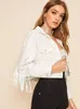 Femmes Vestes Élégant Fringe Perlé Lâche Blanc Denim Veste Manteau Femmes Automne Mode À Manches Longues Casual Survêtement Veste Femme Abrigo Mujer 230428