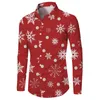 Chemises décontractées pour hommes Motif de flocon de neige Chemise de Noël Fête Thème drôle Impression 3D Rouge Manches longues Bouton vers le bas Chemisier