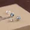 Stud Küpe Mayones 925 STERLING Gümüş Mavisi Topaz Kadınlar İçin Vintage Tip Tay Çiçek Tasarımı Brincos 2023