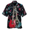 Camicie casual da uomo 3D Music Guitar Cool High Street Camicia hawaiana da uomo Colletto cubano per uomo 2023 Summer Designer Fashion Manica corta