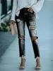 Jeans para mujer 2023 Pantalones de lápiz rasgados Slim Fit High Cintura Vintage Streetwear Casual Moda Negro Gris Mujer Pantalones De Mujer