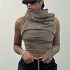 Joskaa Brown Single Sleeve Off Hombro Top Casual Slim Crop Tops Moda Camiseta para mujer Ropa Invierno Sexy Streetwear 220525