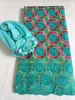 Fabric Nigerian Aso Oke z koralikami Turban Auto Gele Headtie Woman Bonnet Headwrap+afrykańska koronkowa tkanina Brode Suisse 100%Coton 5yard